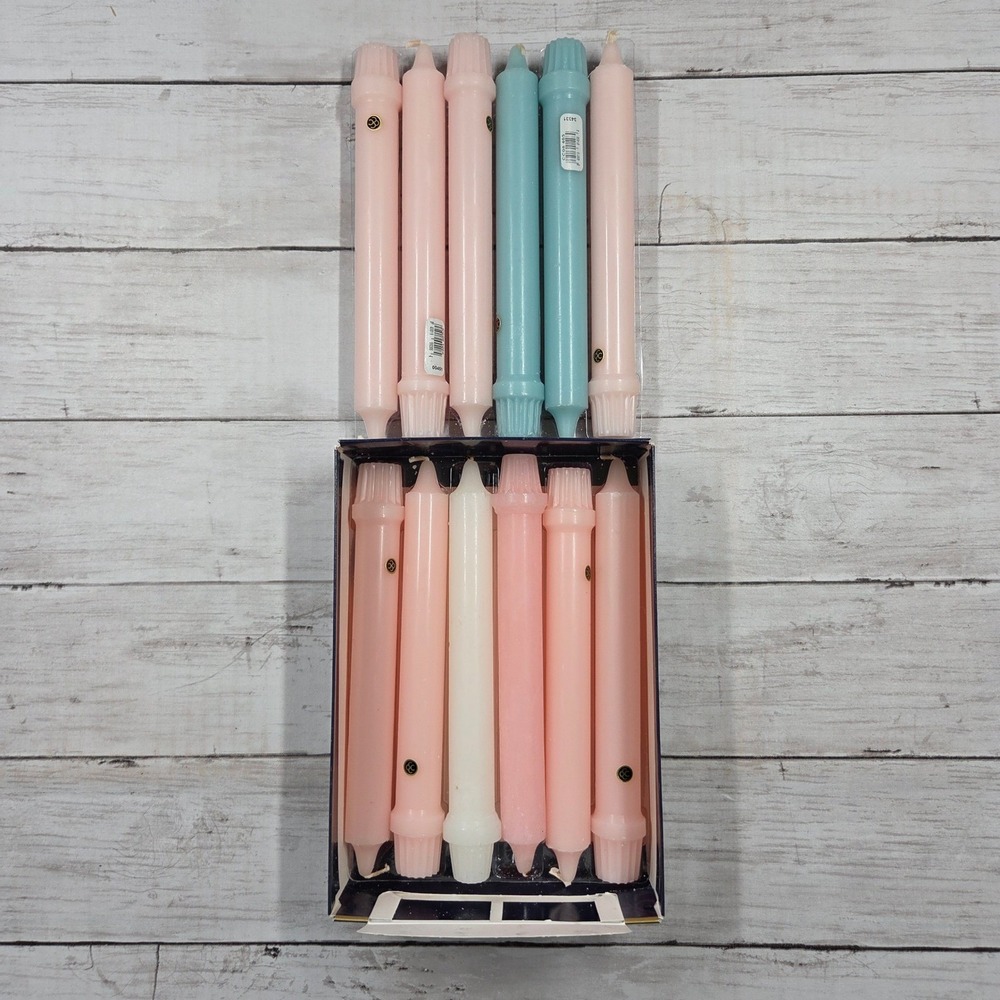 Colonial Candle Taper Candles 8in Pink Blue White 12pk Classic CC08‎ Fluted